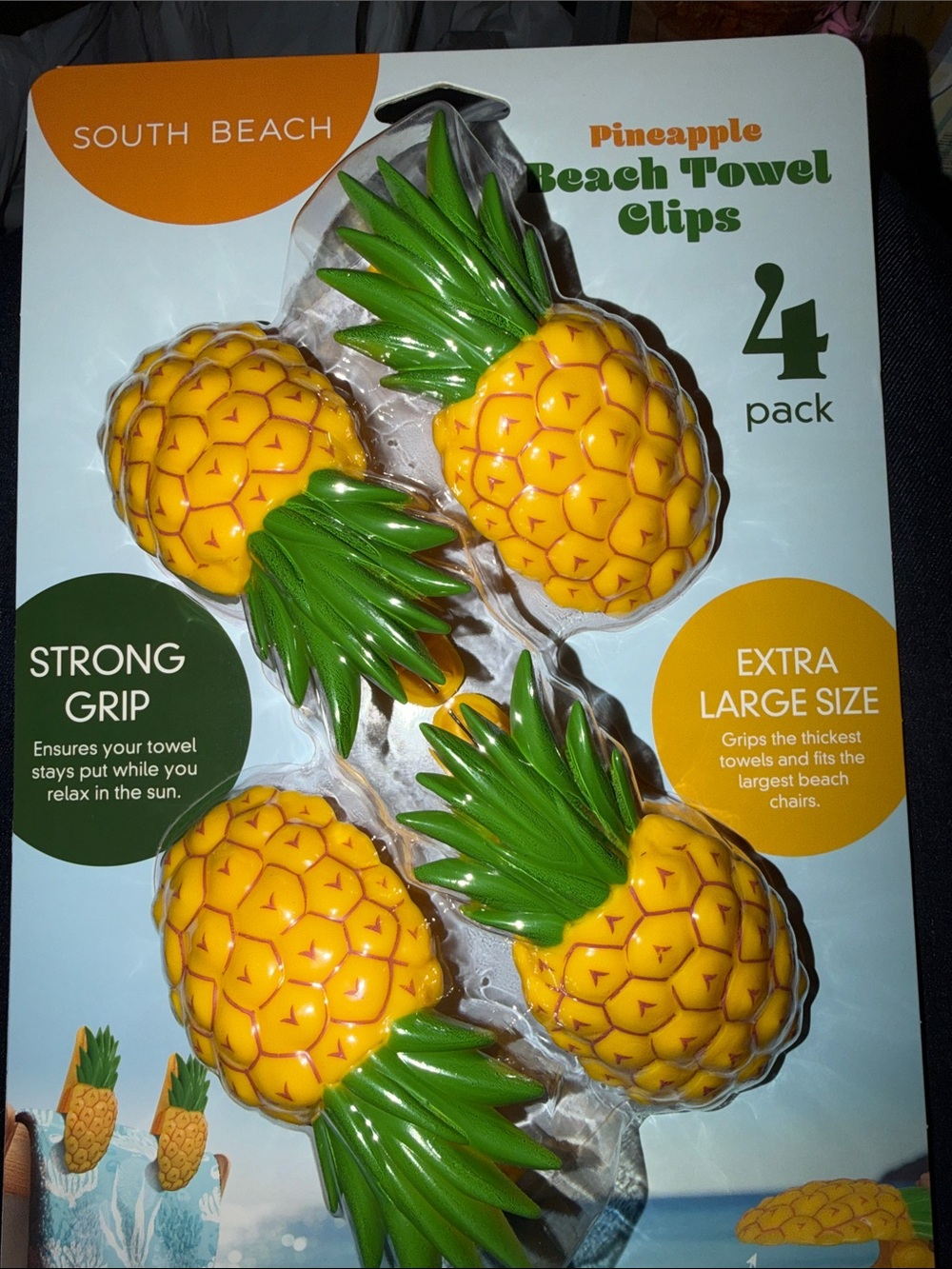 South Beach Pineapple Beach Towel Clips  (4-Pack)